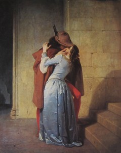 Francesco Hayez: Il bacio, anno1859, olio su tela, 112×88 cm, Pinacoteca di Brera, Milano